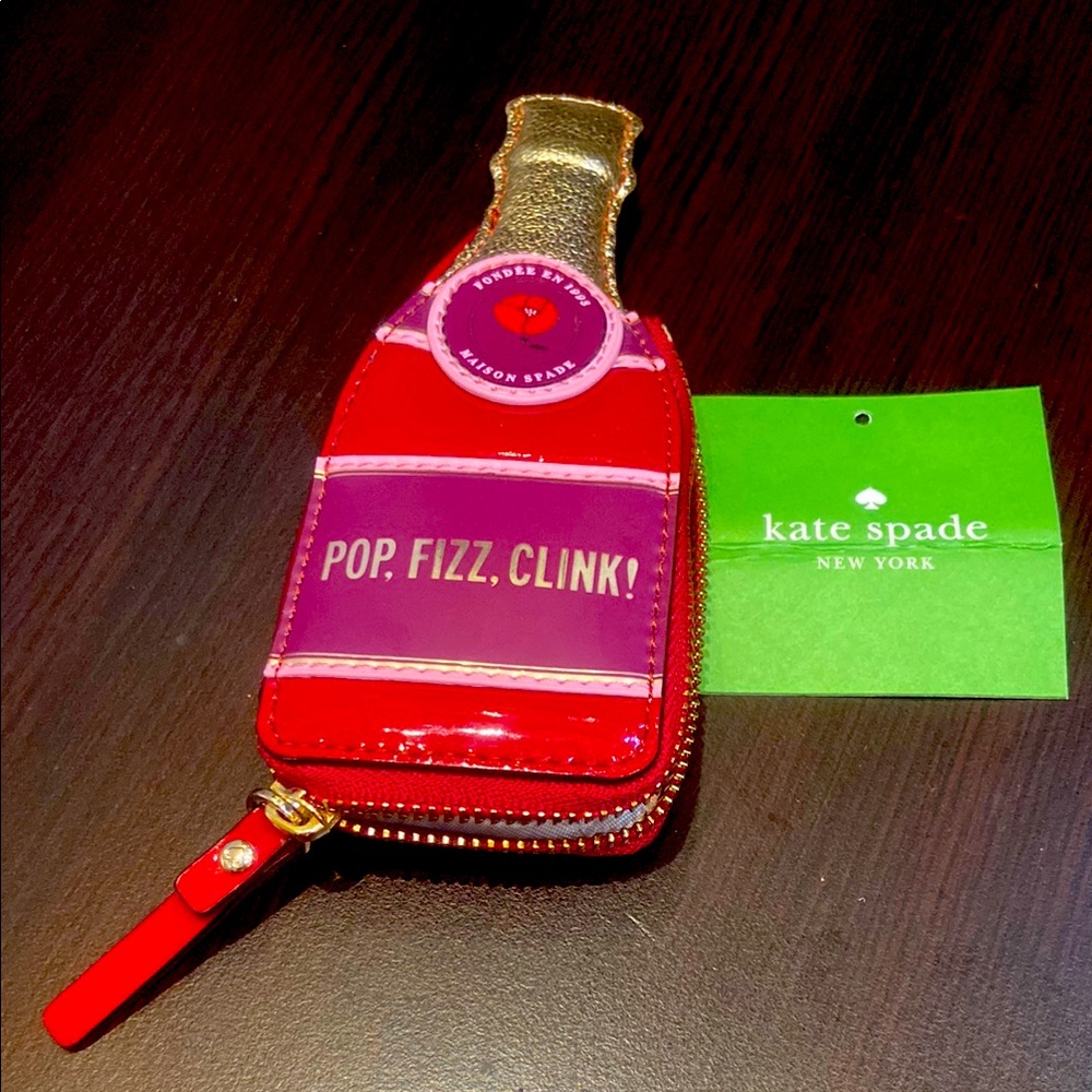 Kate Spade Red Champagne Bottle Coin Purse finer things new with tags